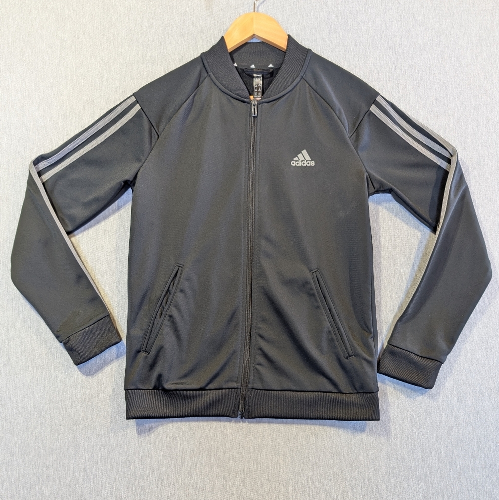 Adidas 3 Stripe Classic Track Jacket Women's Medium Black Gray
